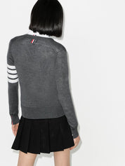 Thom Browne Grey Sweater — Wool V‑Neck Cardigan