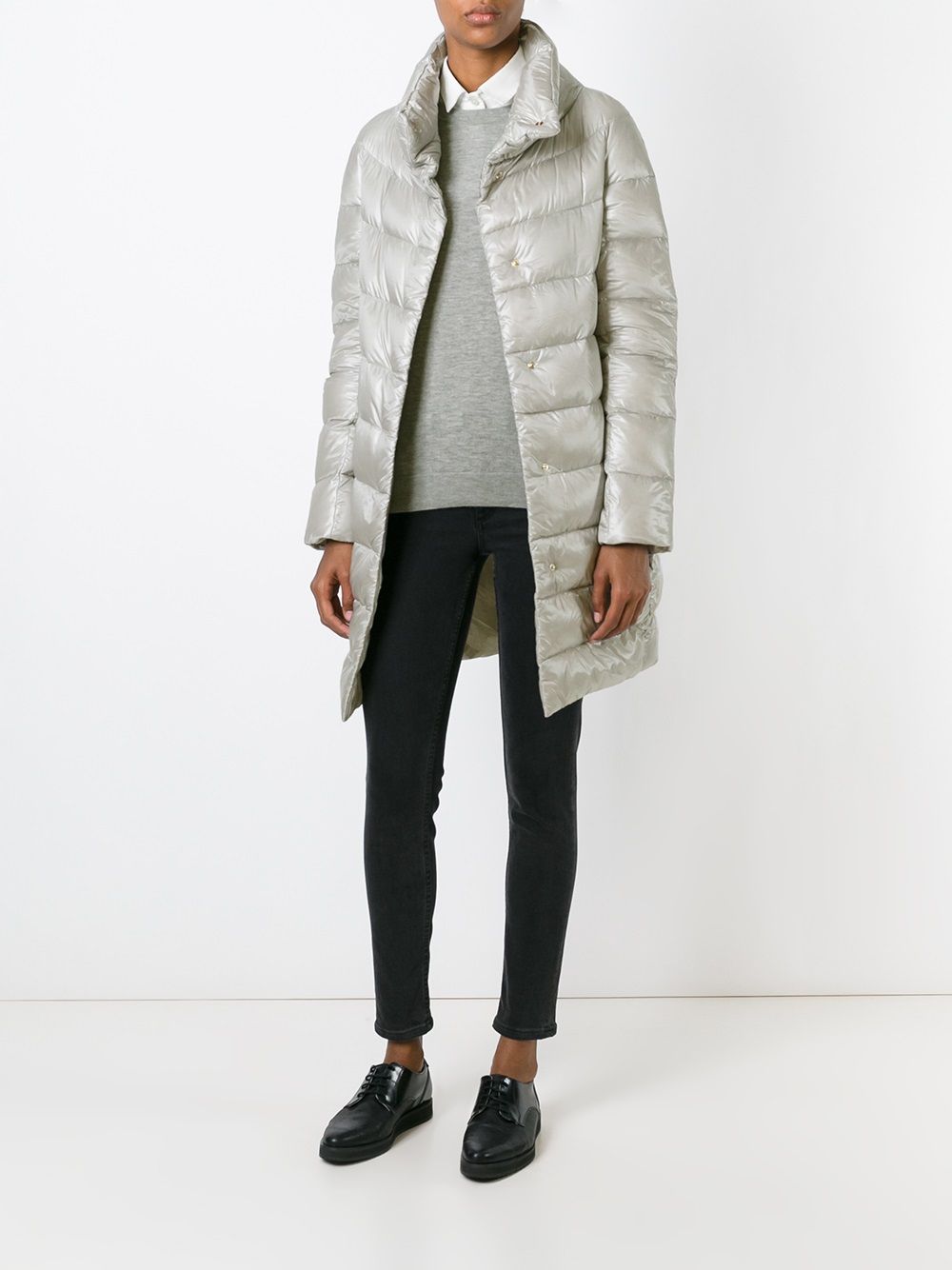 Herno Light Grey Down Coat — Long Padded Jacket
