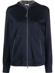 Brunello Cucinelli Sweaters Blue cotton silk hoodie