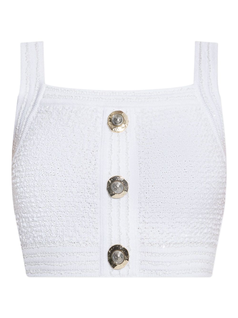 Balmain White Silk Tweed Cropped Top