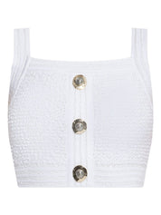 Balmain White Silk Tweed Cropped Top