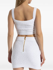 Balmain White Silk Tweed Cropped Top