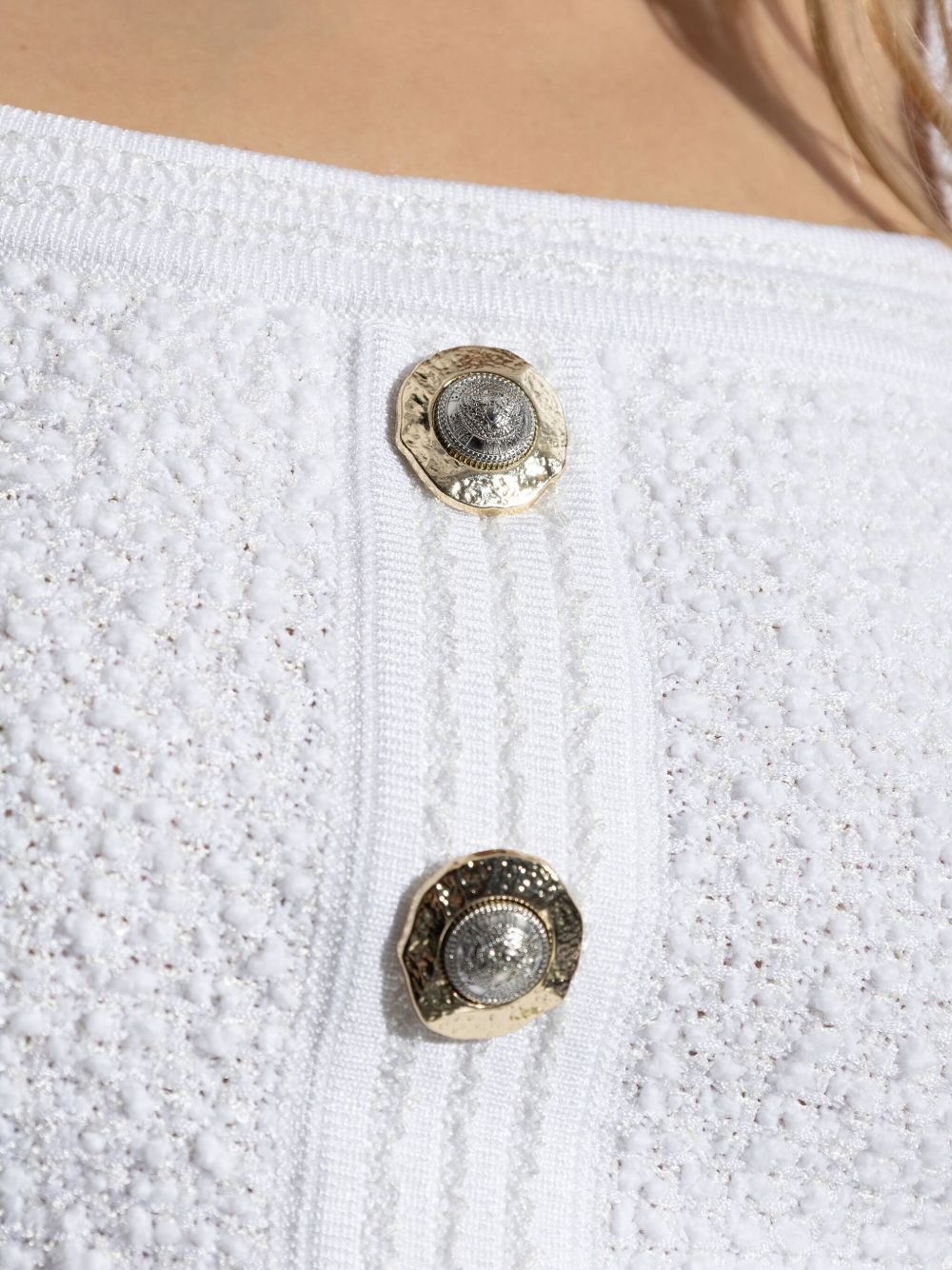 Balmain White Silk Tweed Cropped Top