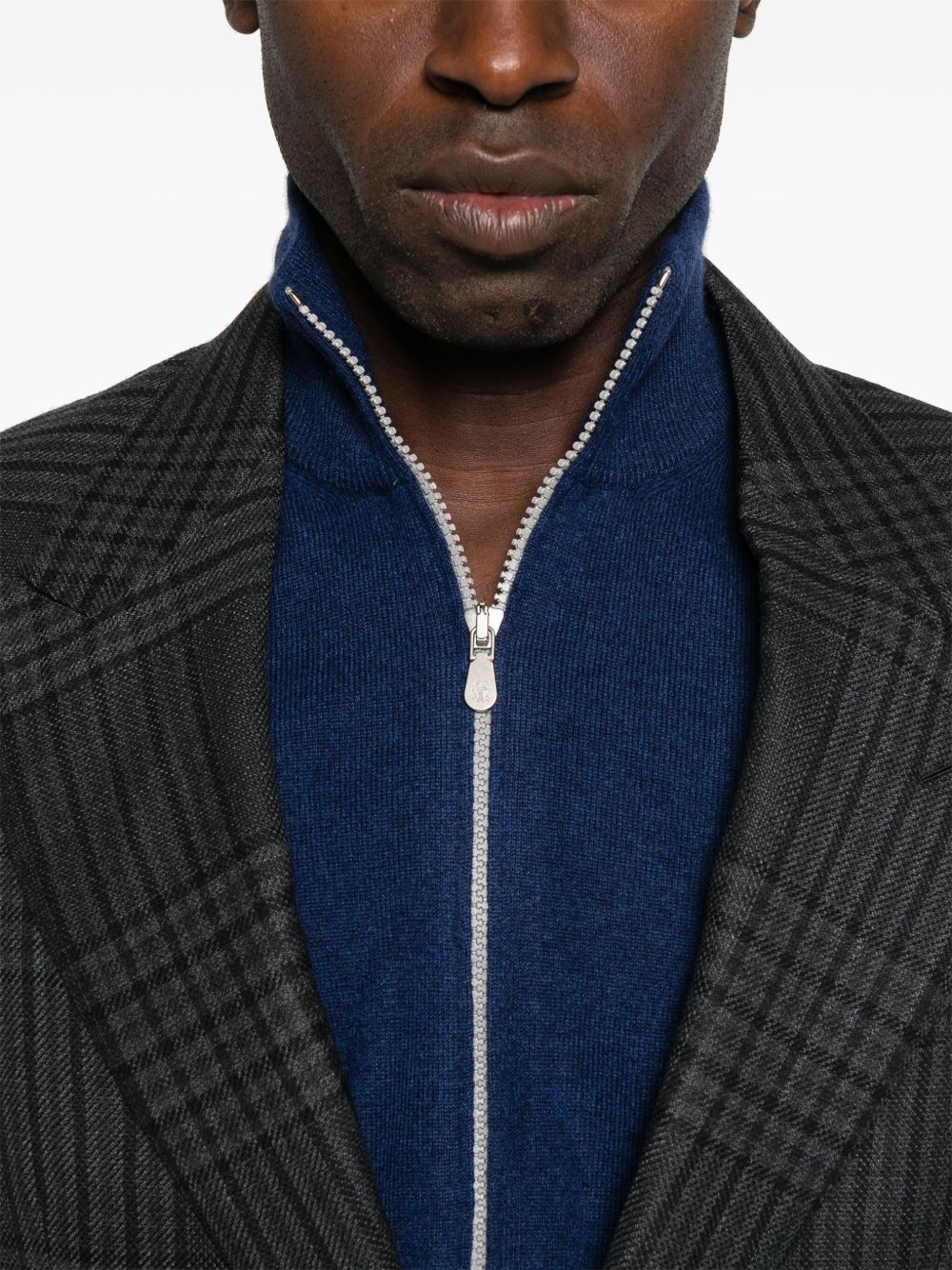 Brunello Cucinelli Blue Cashmere Sweater — Zipped Cardigan