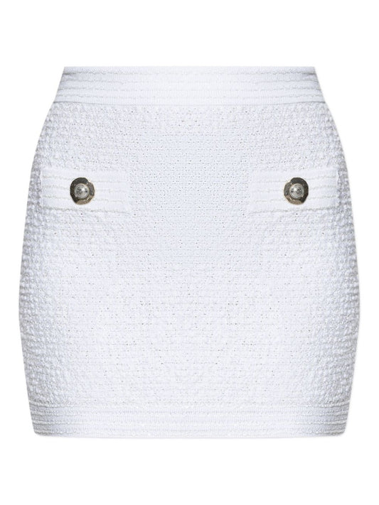 White Silk Tweed Mini Skirt — Balmain
