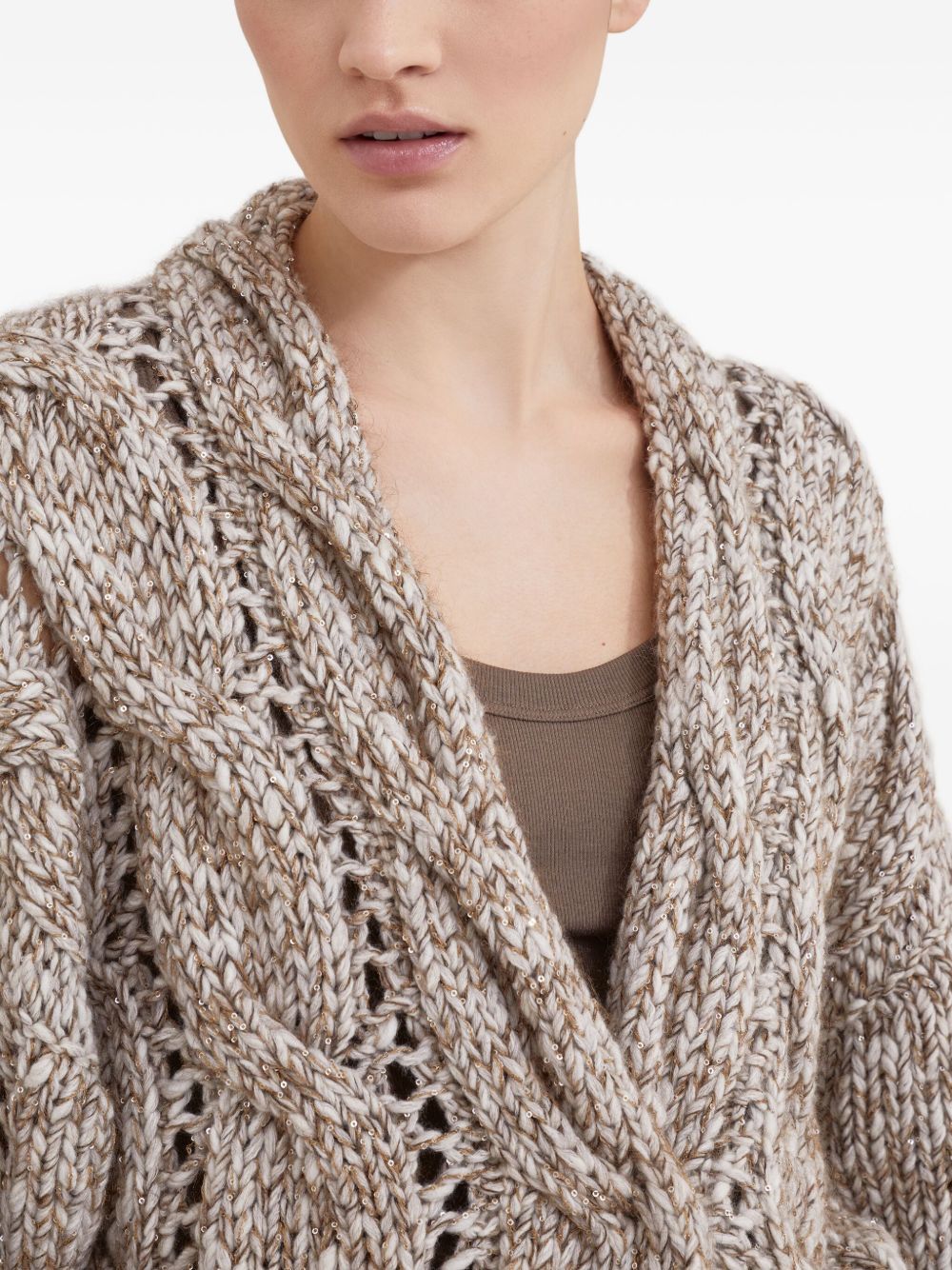 Brunello Cucinelli beige wool‑cashmere cardigan