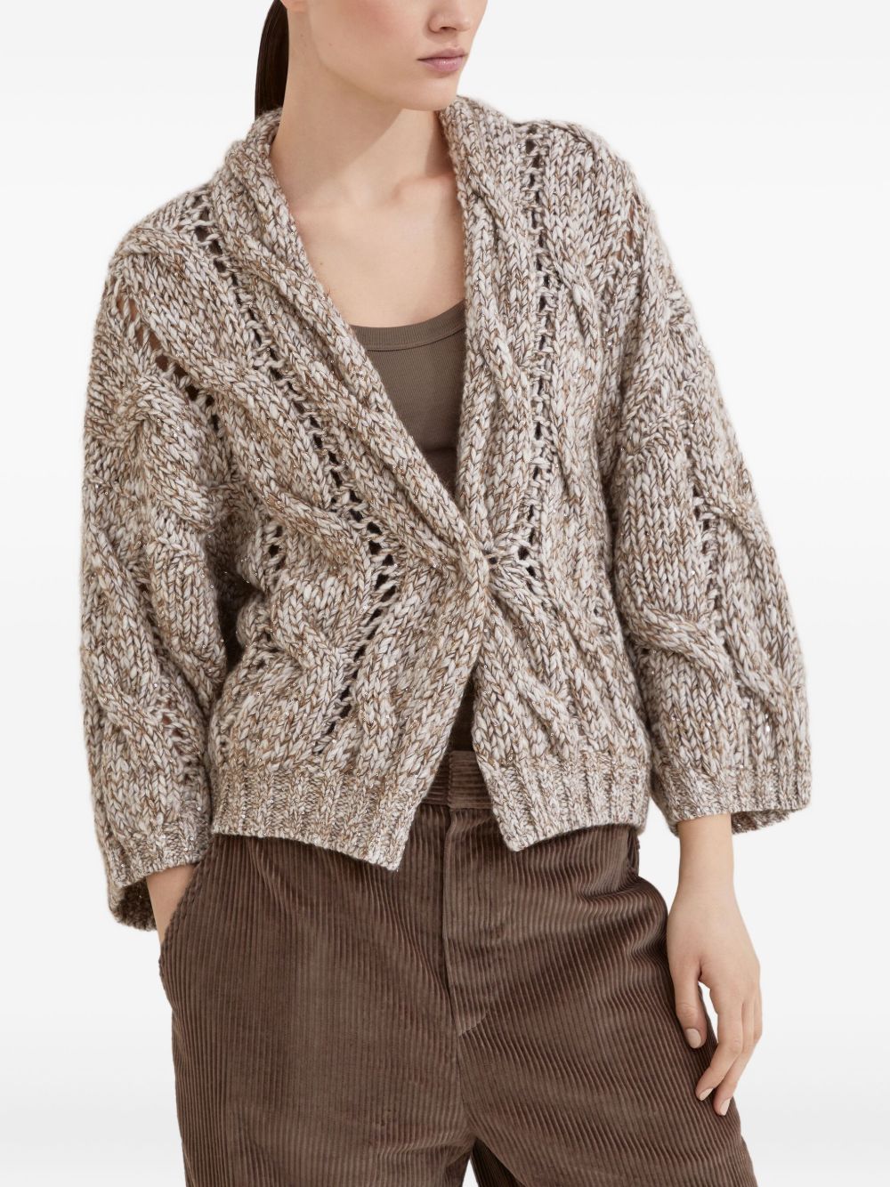 Brunello Cucinelli beige wool‑cashmere cardigan