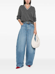 Brunello Cucinelli Grey Cashmere V‑Neck Sweater