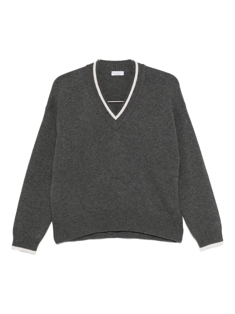 Brunello Cucinelli Grey Cashmere V‑Neck Sweater