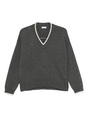 Brunello Cucinelli Grey Cashmere V‑Neck Sweater