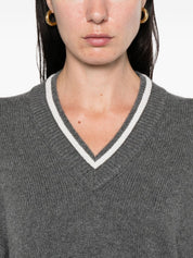 Brunello Cucinelli Grey Cashmere V‑Neck Sweater