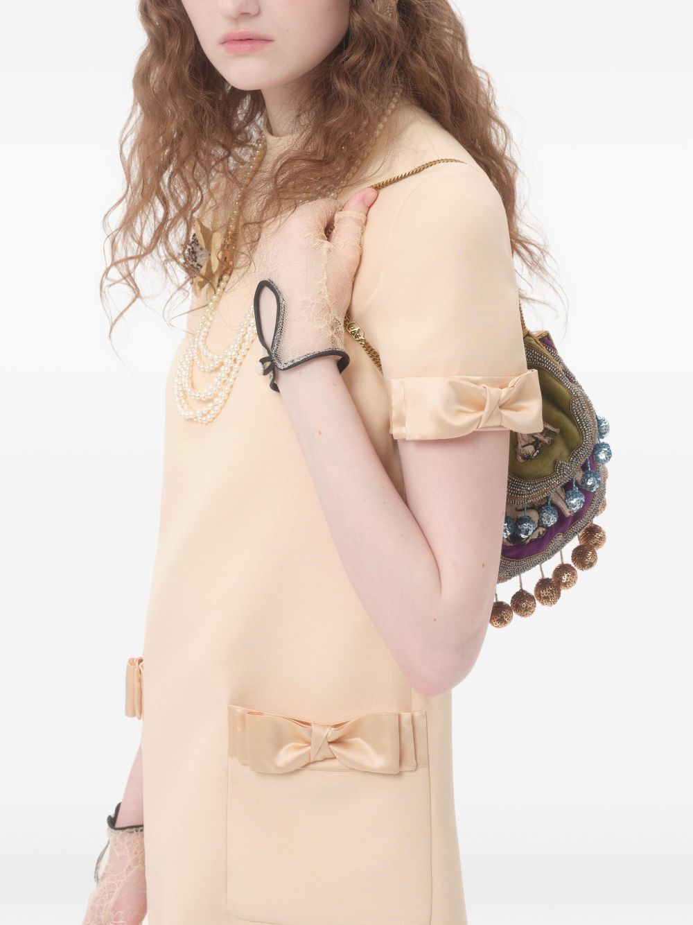 Robes Valentino Robe courte en laine et soie beige