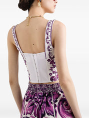 Dolce & Gabbana Top Purple bustier with Maiolica print