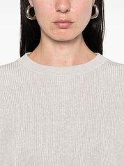 Brunello Cucinelli Grey Cotton Sweater — Ribbed Crewneck