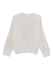 Brunello Cucinelli Grey Cotton Sweater — Ribbed Crewneck