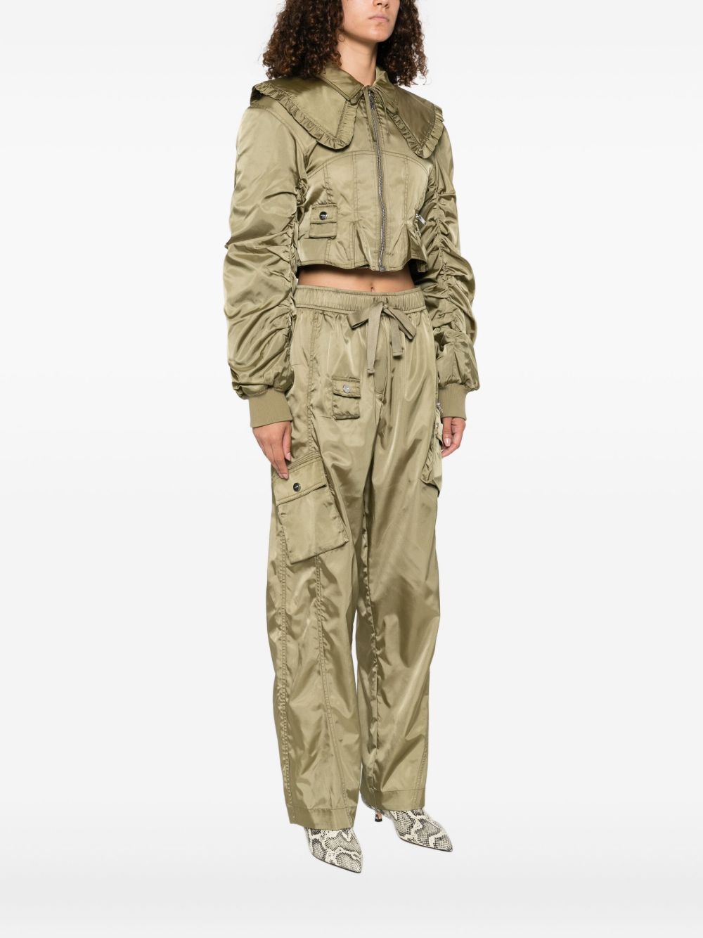 GANNI Green Nylon Bomber Jacket