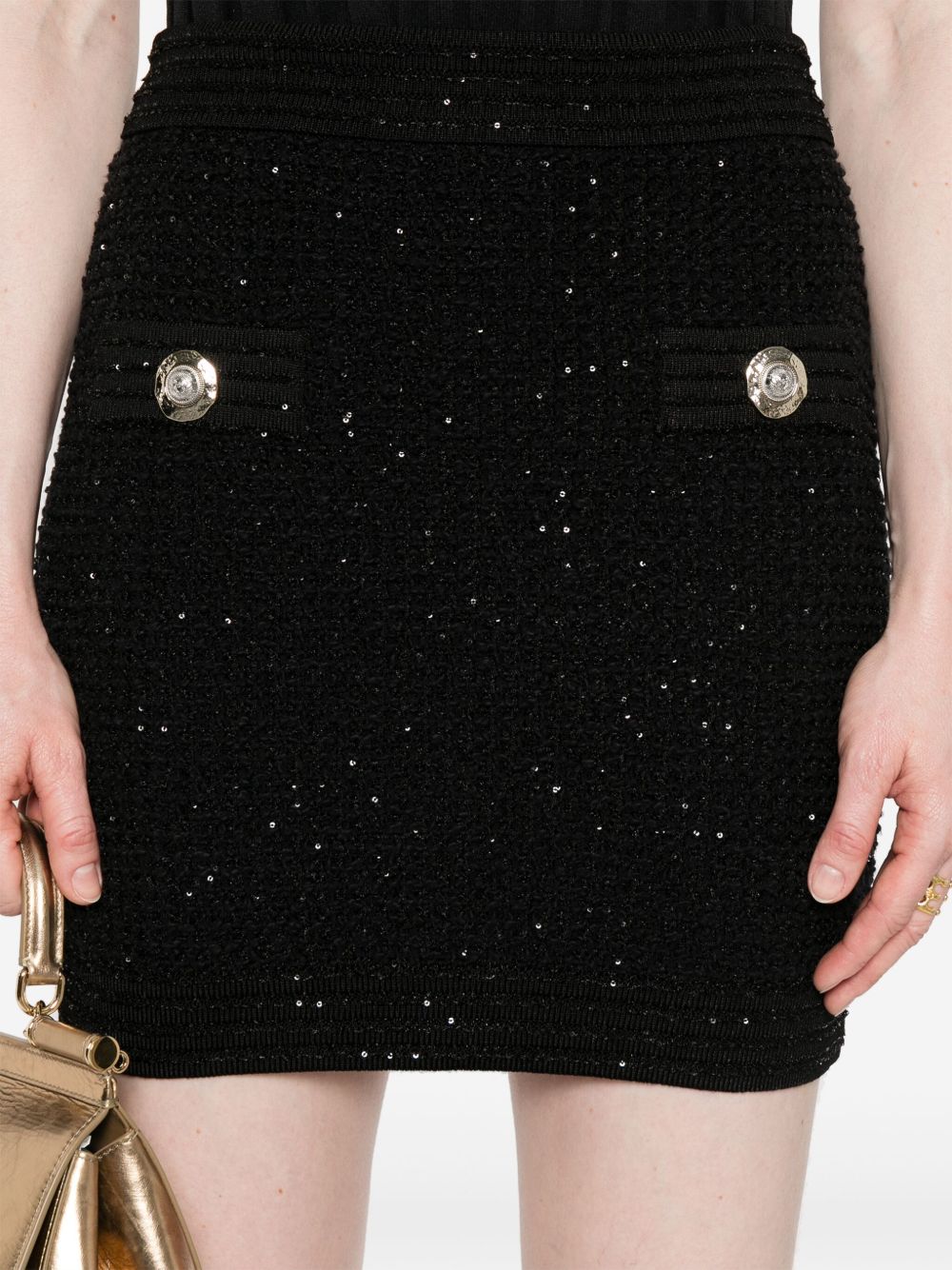 Jupes Balmain Mini-jupe en tweed noir