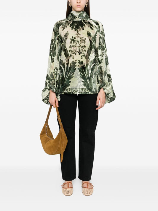 Green Floral Silk Blouse — F.R.S. Top Green