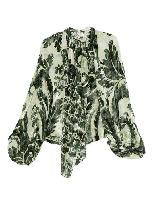 Green Floral Silk Blouse — F.R.S. Top Green