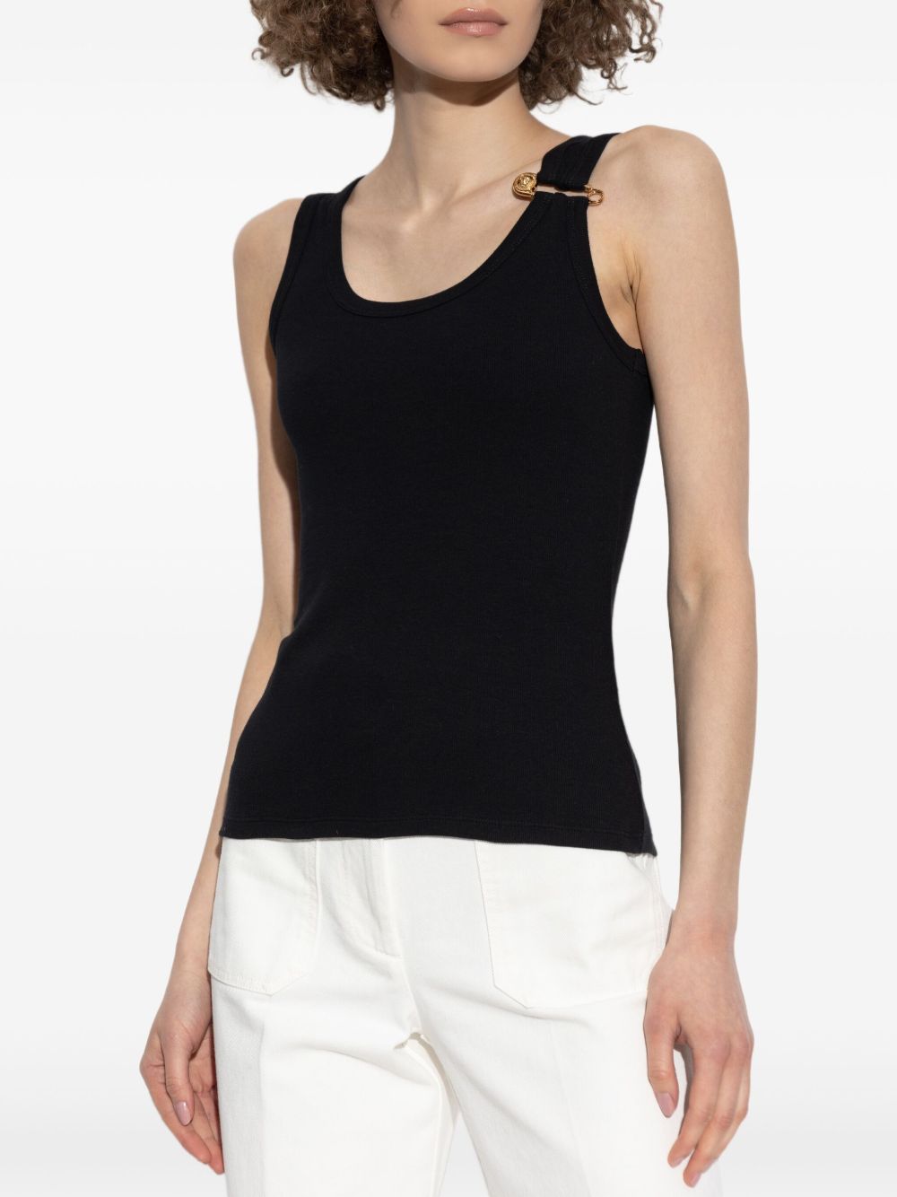 Camiseta de tirantes de algodón negra sin mangas Versace Top