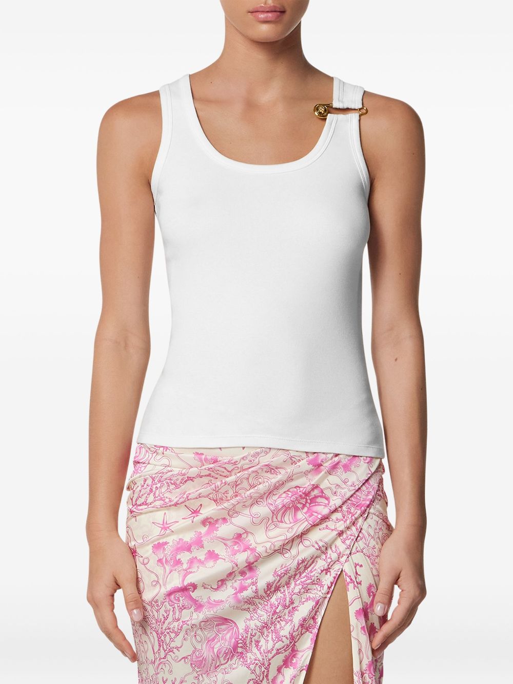 Versace Top White cotton tank with Medusa pin