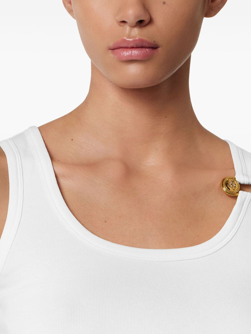 Versace Top White cotton tank with Medusa pin