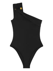 Traje de baño negro de un solo hombro de Versace Sea Clothing
