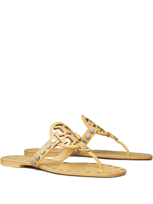 Tory Burch Sandals Beige — Studded Miller Leather Flats