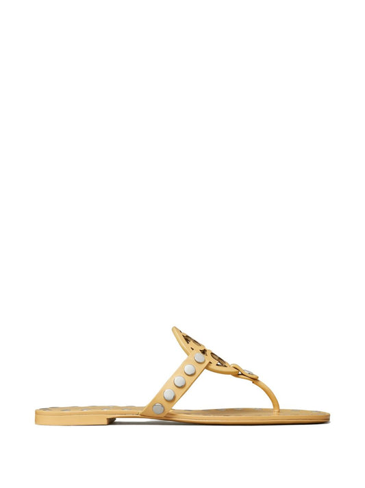 Tory Burch Sandals Beige — Studded Miller Leather Flats