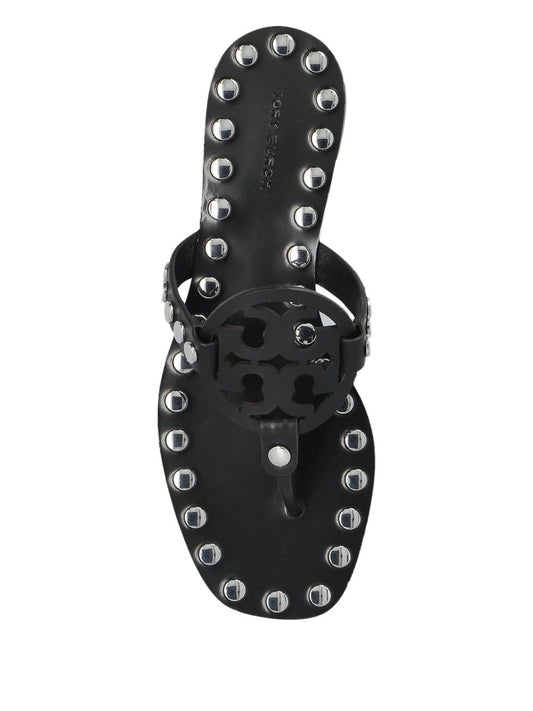 Tory Burch Sandals Black — Studded Miller Leather Flats