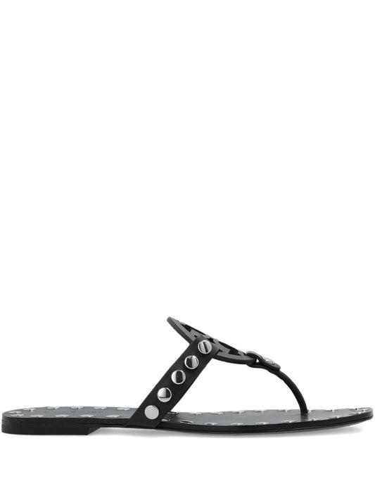 Tory Burch Sandals Black — Studded Miller Leather Flats