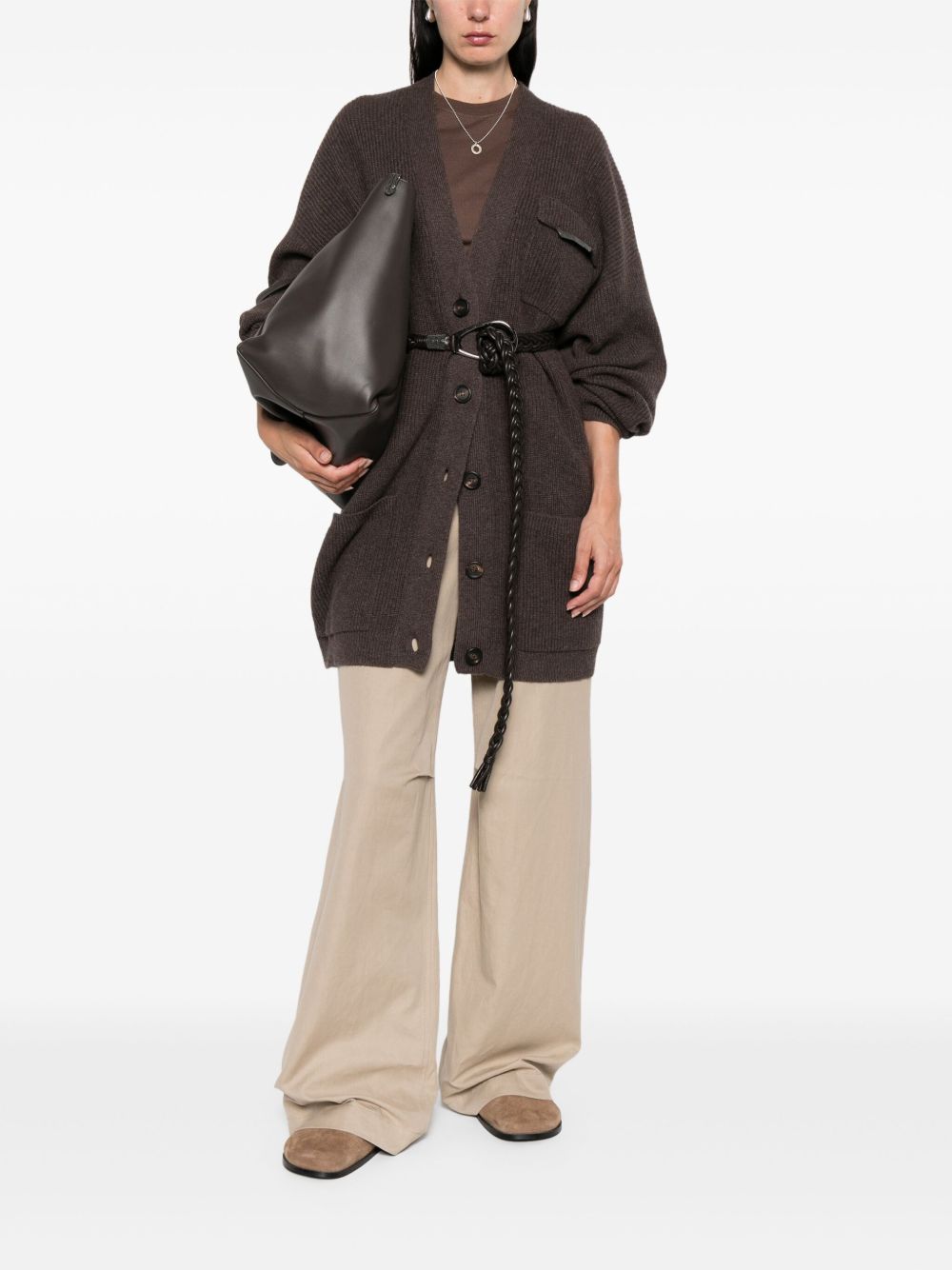 Brunello Cucinelli Brown Cashmere V‑Neck Cardigan