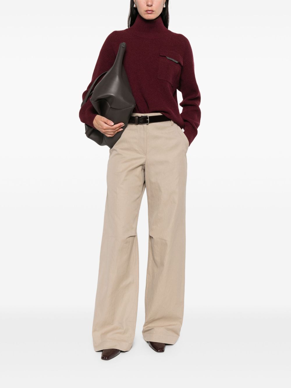 Bordeaux Cashmere Turtleneck Sweater — Brunello Cucinelli
