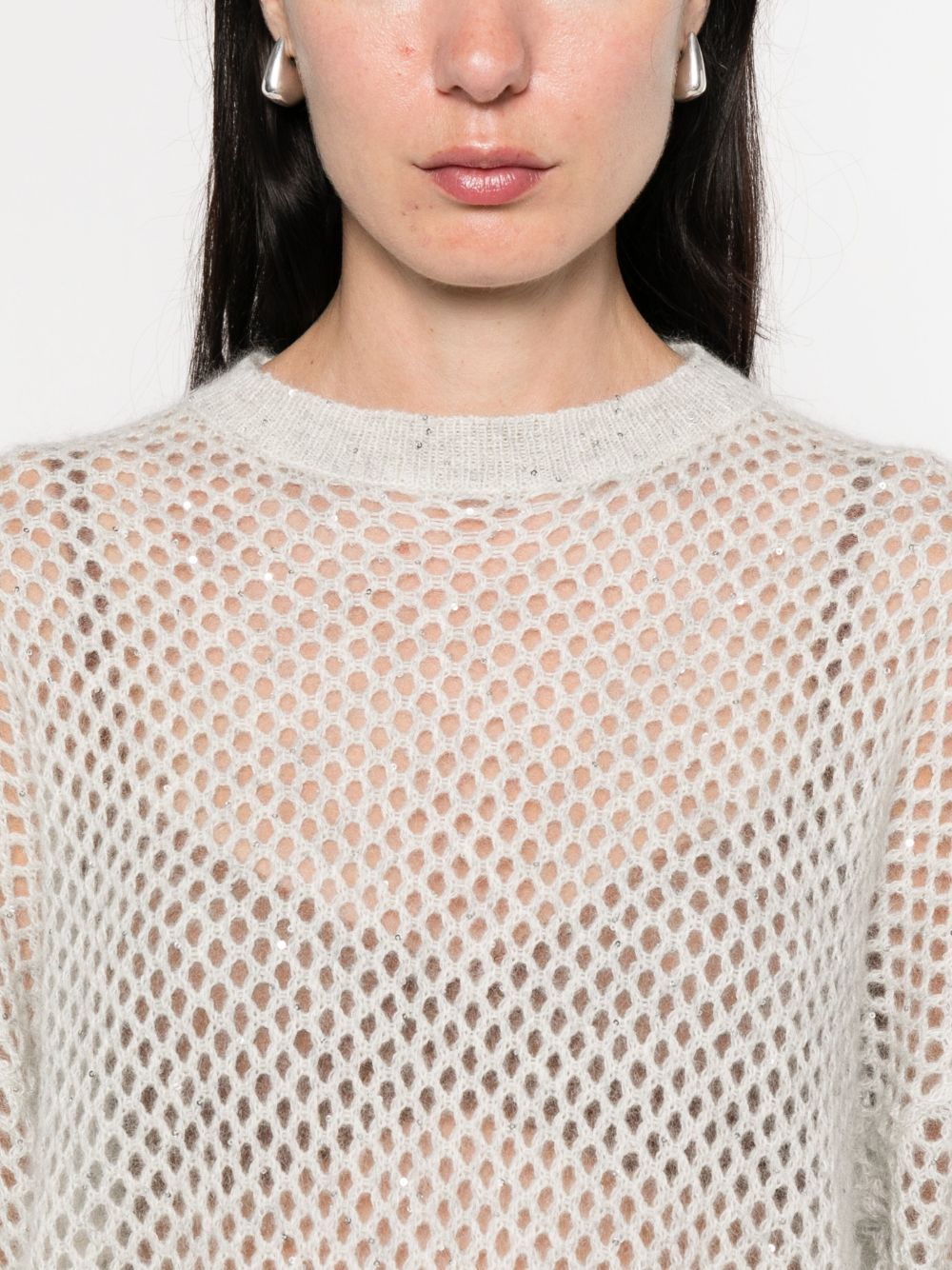 Grey Wool Open‑Knit Sweater — Brunello Cucinelli