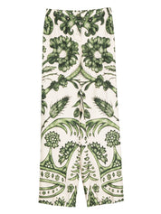 F.R.S. Green Silk Trousers — High‑Waist Wide‑Leg