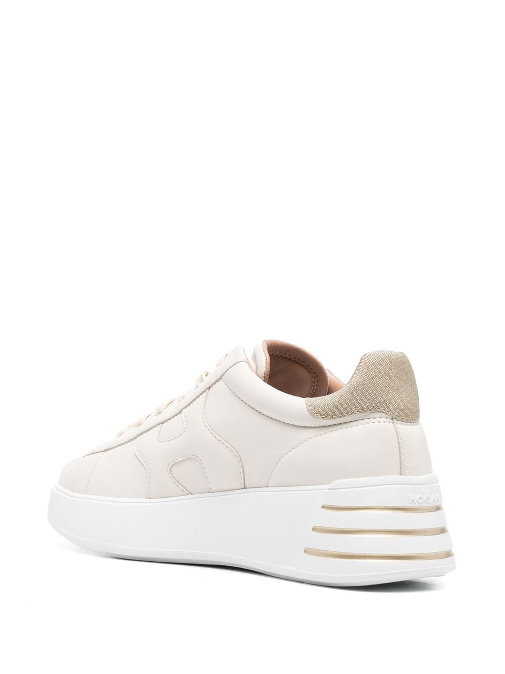 HOGAN PRE Cream Sneakers — Glitter-Trim Leather Comfort
