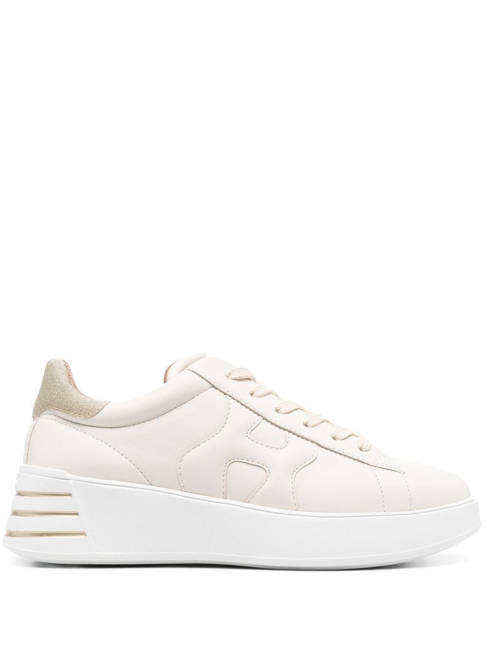HOGAN PRE Cream Sneakers — Glitter-Trim Leather Comfort