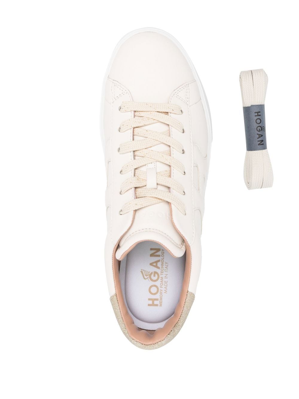 HOGAN PRE Cream Sneakers — Glitter-Trim Leather Comfort