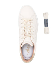HOGAN PRE Cream Sneakers — Glitter-Trim Leather Comfort