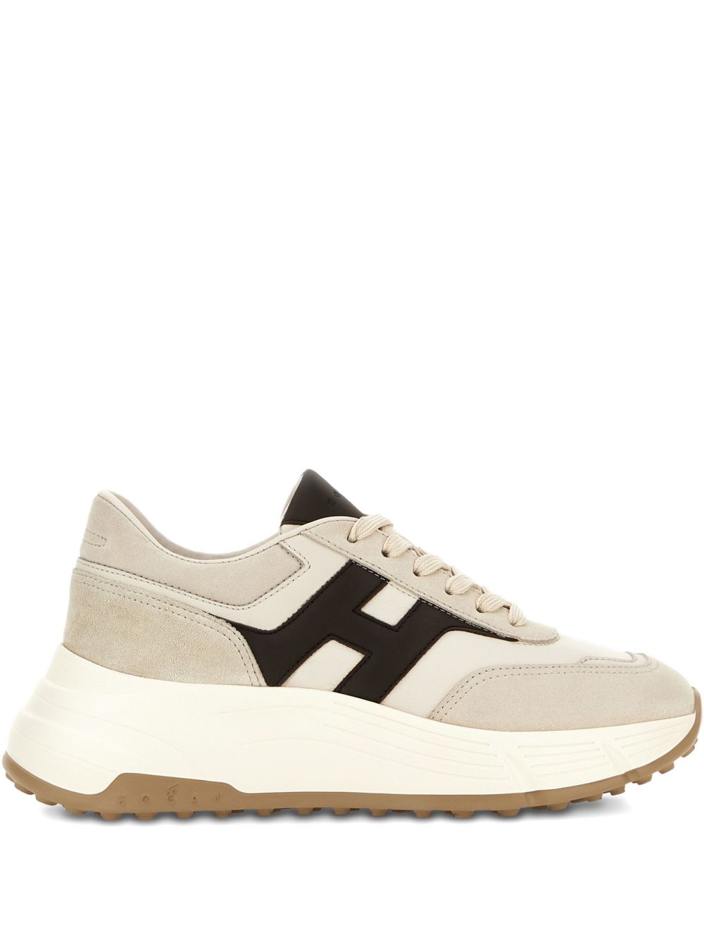 HOGAN PRE Beige Sneakers — Leather Lace‑Up Comfort