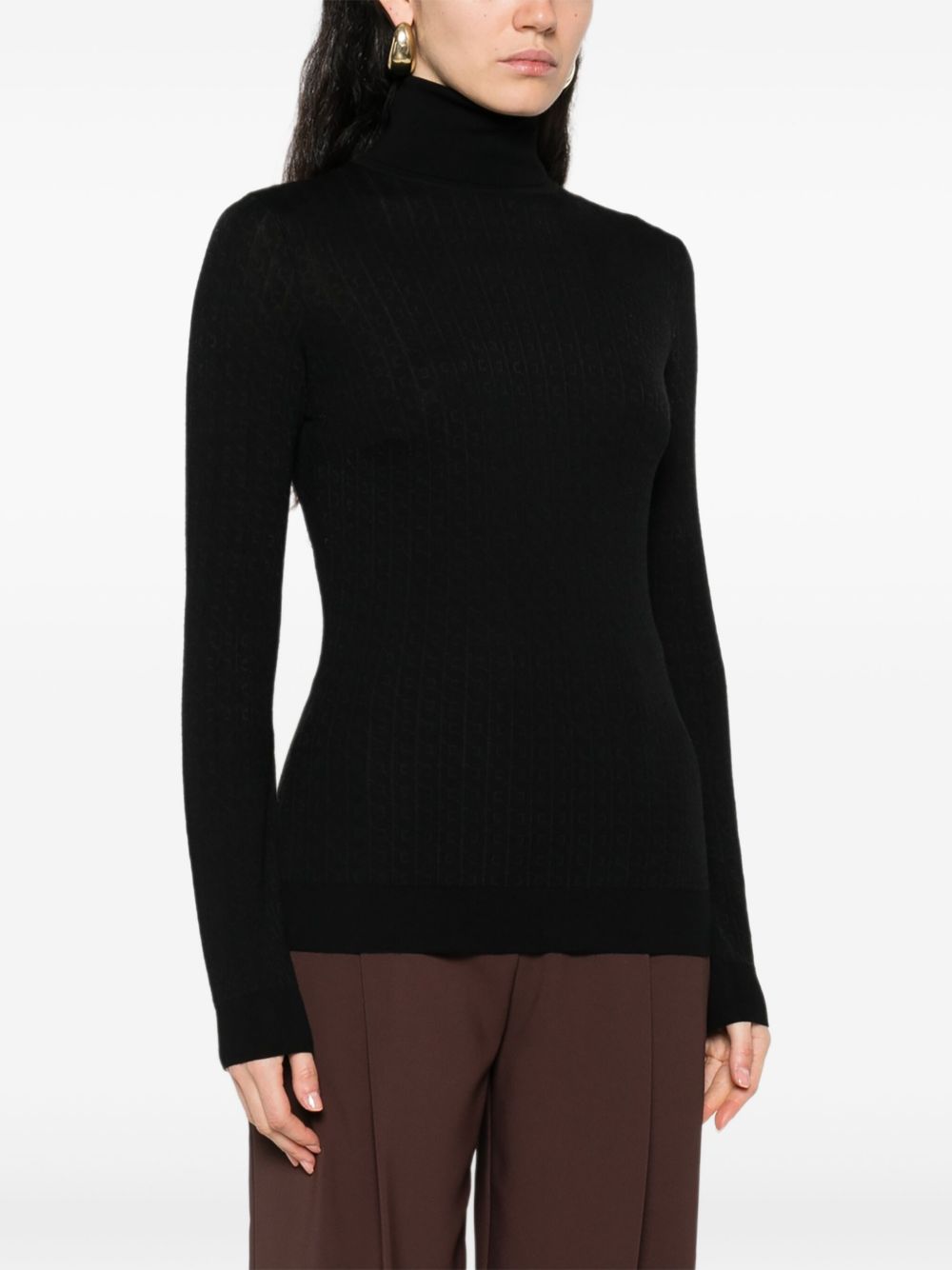 Pull col roulé en laine mélangée noire Elisabetta Franchi