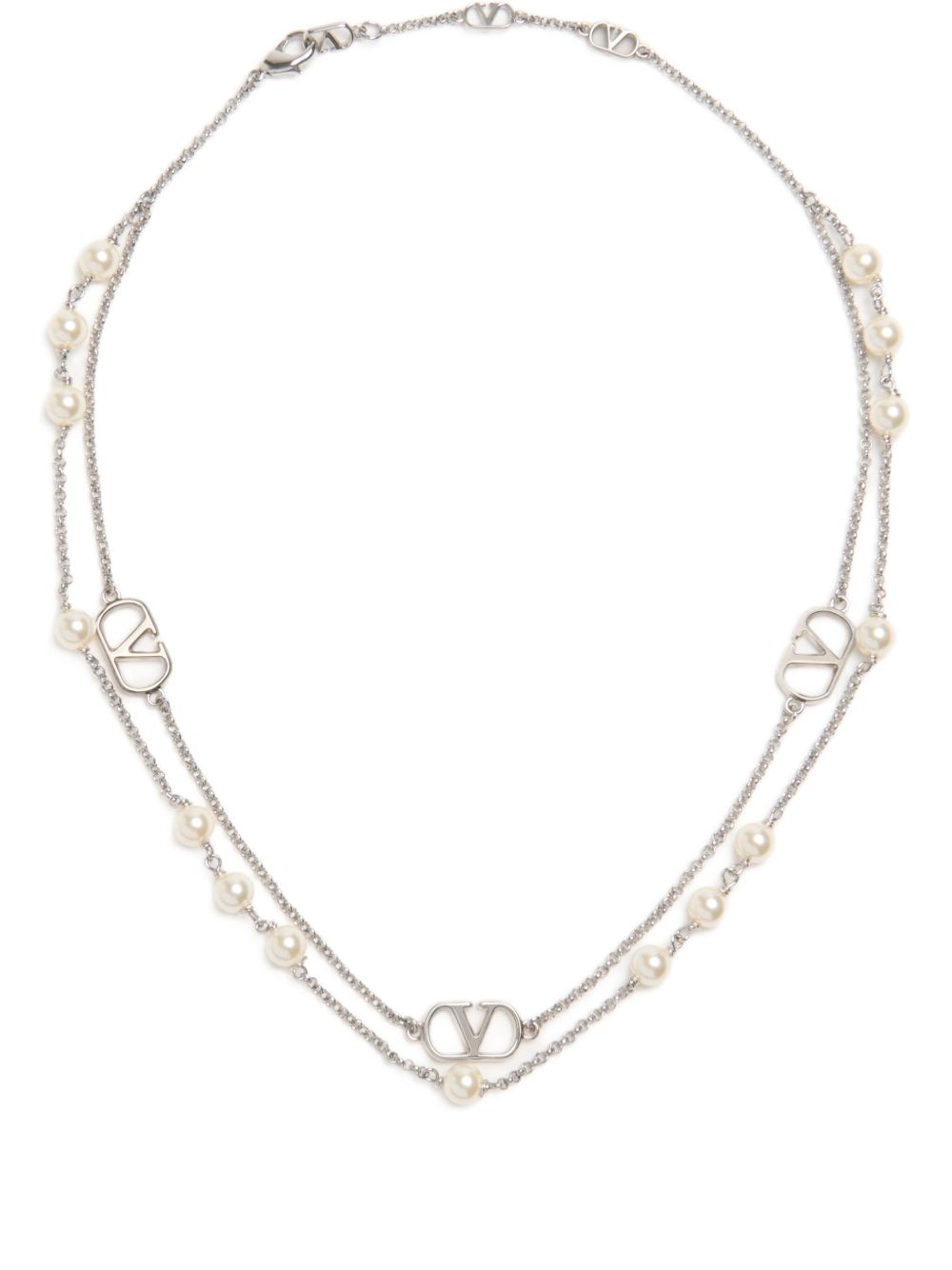 Valentino Garavani Vlogo Signature Metal Necklace with Swarovski Pearls