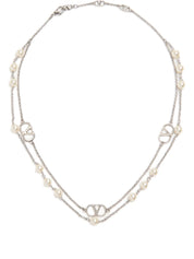 Valentino Garavani Vlogo Signature Metal Necklace with Swarovski Pearls