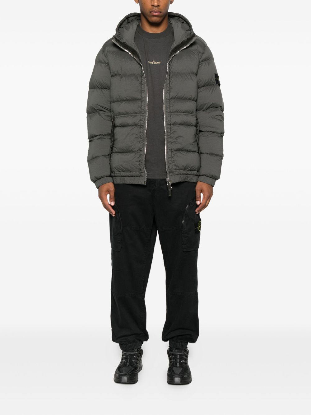 Stone Island Coats Grey hooded down jacket