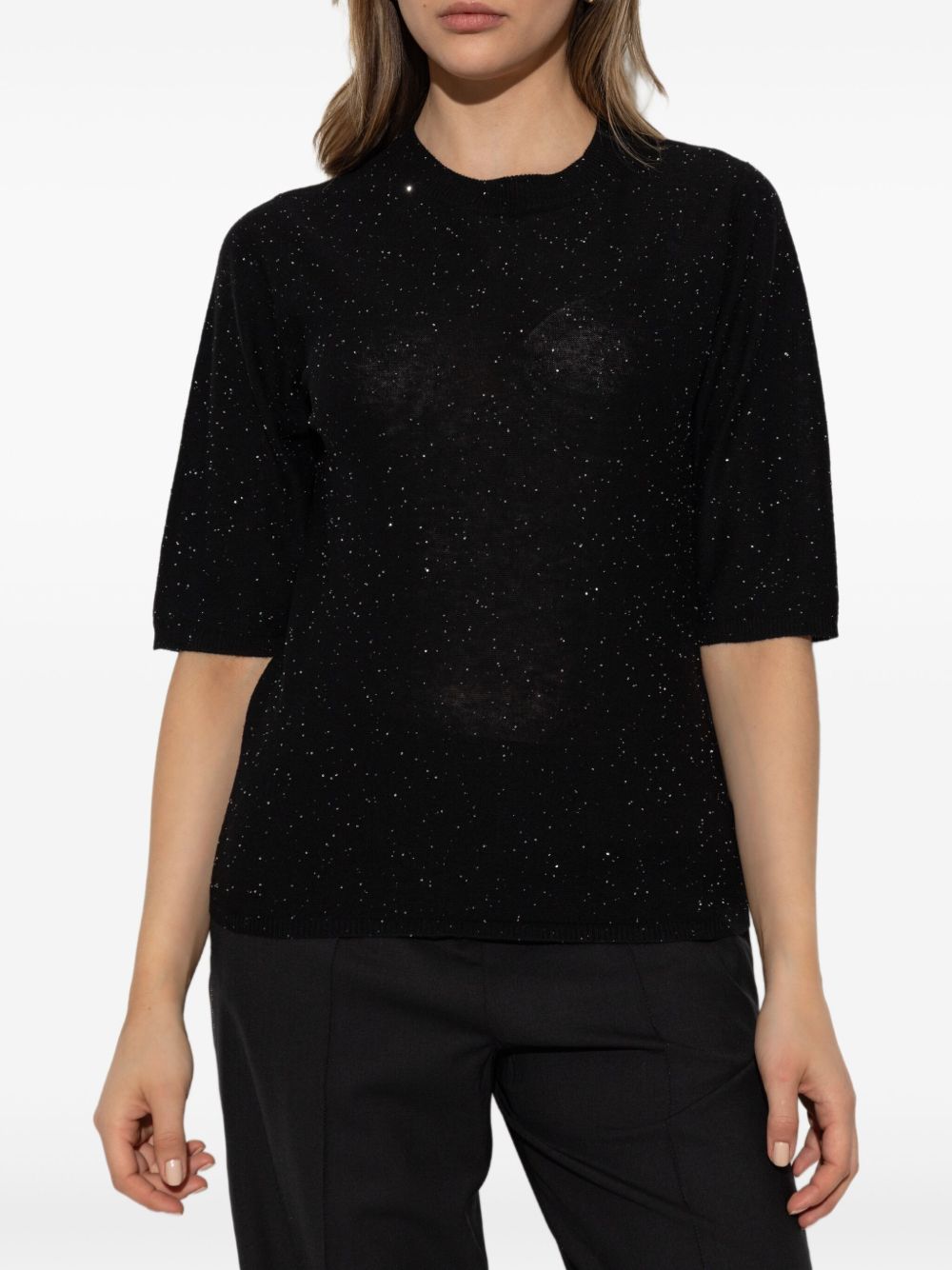 Fabiana Filippi Sweaters Black — Wool Crewneck Top