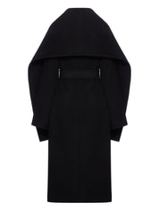 SPORTMAX PRE Black Wool Coat — Shawl Collar, Belted Waist