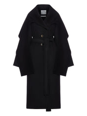 SPORTMAX PRE Black Wool Coat — Shawl Collar, Belted Waist