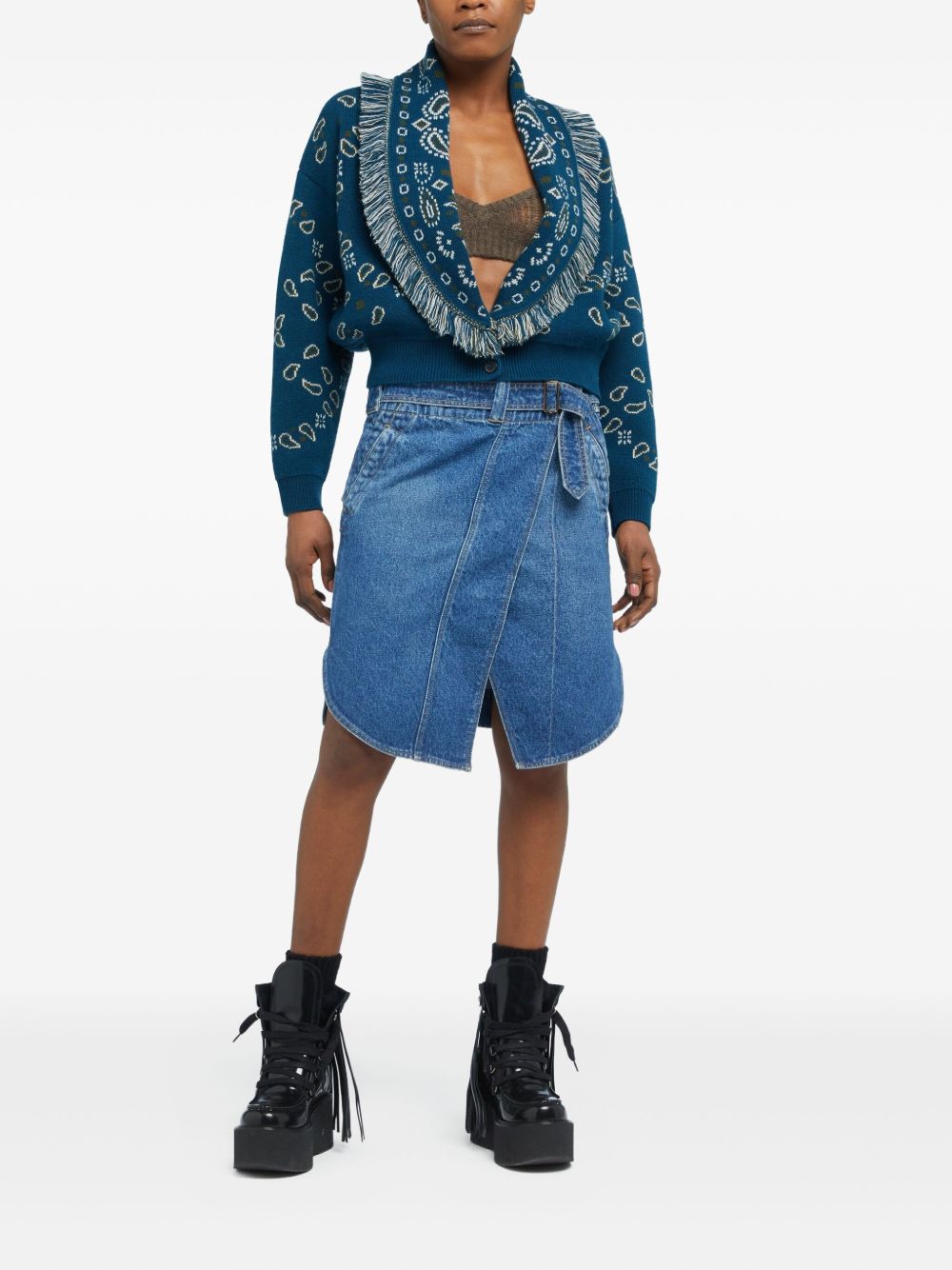 Pull Alanui Cardigan-bomber bleu en laine et cachemire