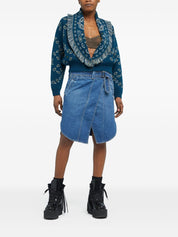 Pull Alanui Cardigan-bomber bleu en laine et cachemire