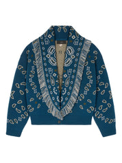 Pull Alanui Cardigan-bomber bleu en laine et cachemire
